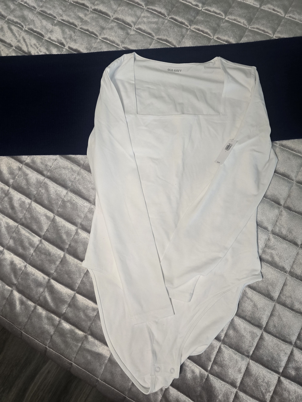 Old Navy Women's White Long-Sleeve Square Neck Bodysuit